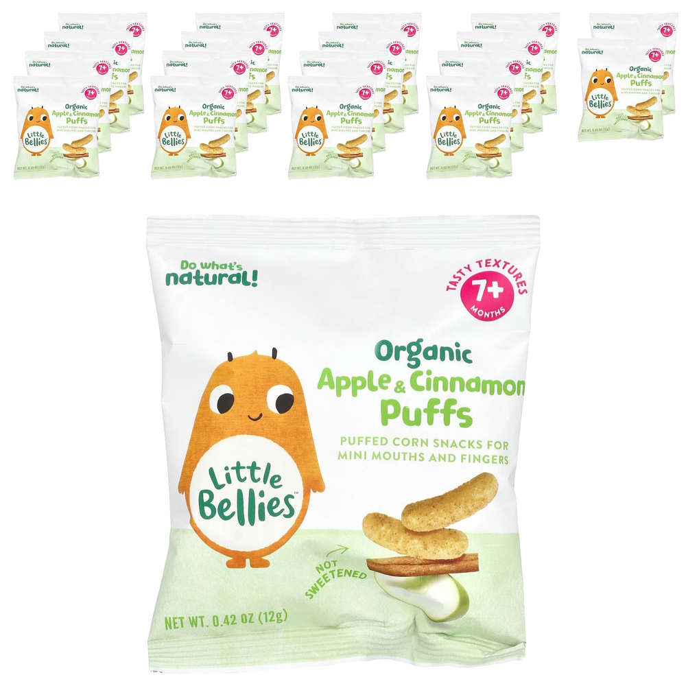 Little Bellies, Органические шарики с яблоком и корицей, для детей от 7 месяцев, 18 пакетиков по 12 г (0,42 унции)