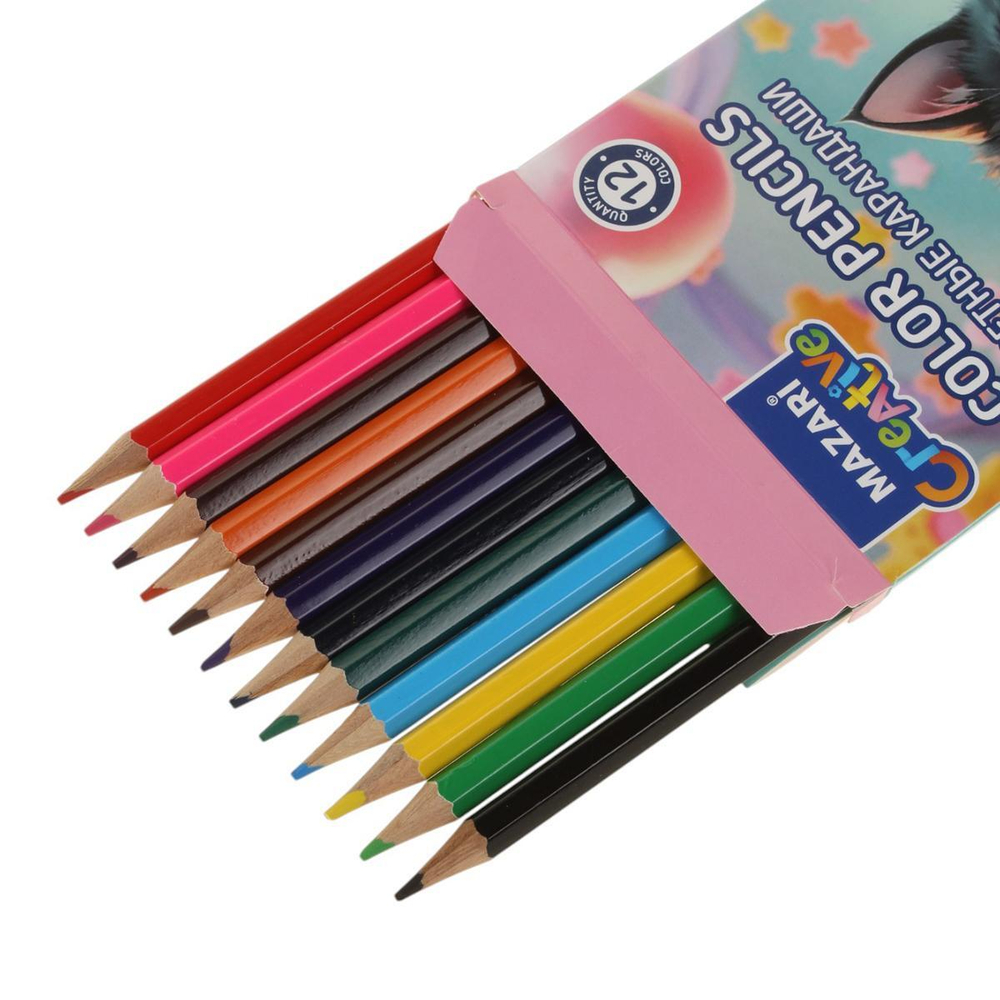 Карандаши 12цв. "Милый котенок" d грифеля=2,65мм. дерев. шестигран. коробка (Mazari)