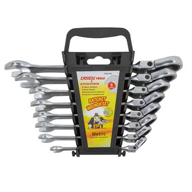 Набор ключей трещоточных с шарниром 8пр.(8,10,12,13,14,15,17,19мм),в пластиковом держателе DISEN DSD1516F
