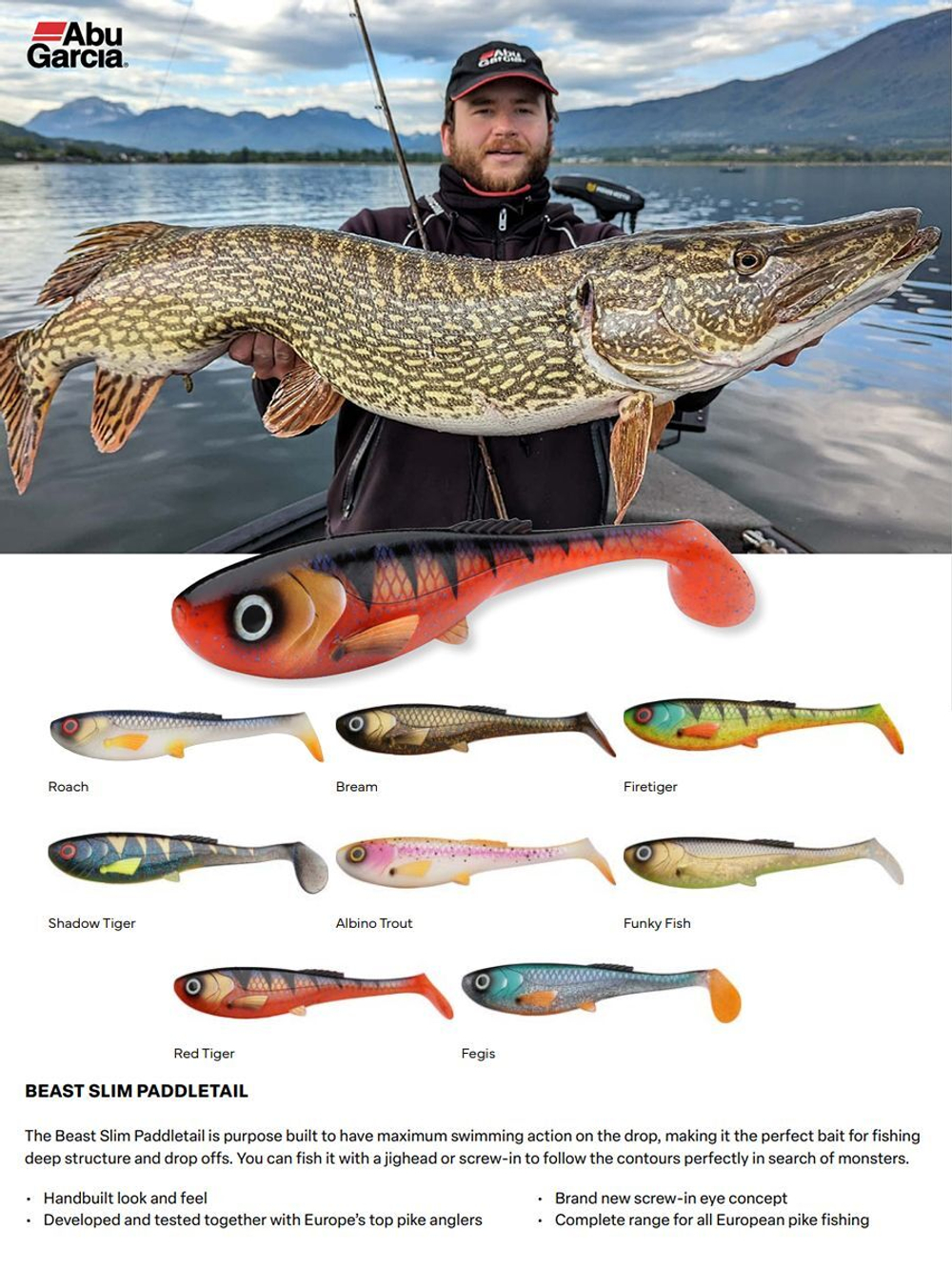 Приманка мягкая виброхвост Abu Garcia Beast Slim Paddle Tail, 210 мм, 4 шт, Firetiger