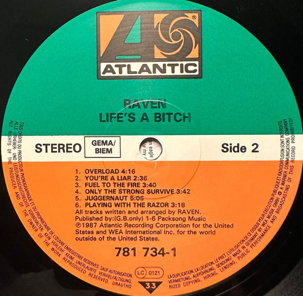 Raven - Life's A Bitch (Германия 1987г.)