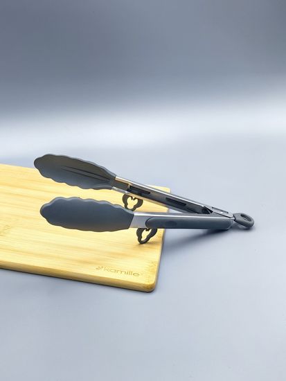 Щипцы силиконовые 23 см. Kamille КМ 7511 с ручками из нержавеющей стали