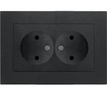 Розетка двухместная "UNIVersal" серия "Афина" б/з, с/у, 16А, 220В, графит (еврослот) (HU2330)