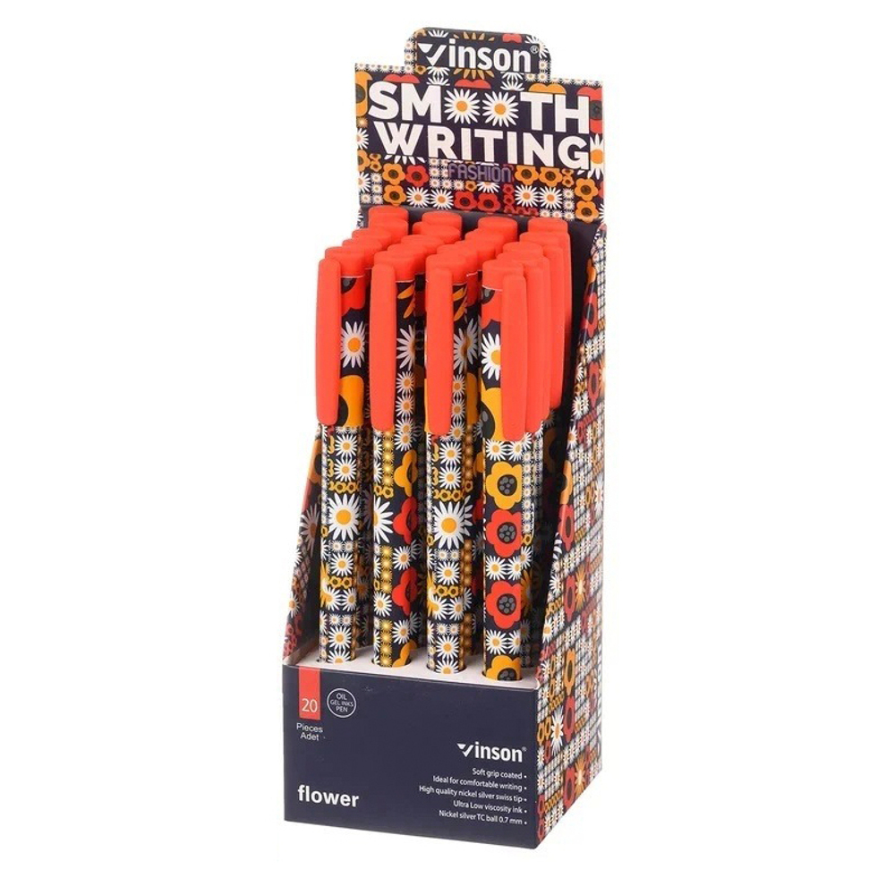 Ручка шариковая, масляная, Vinson, синие чернила, серия "Flower 2", 20 шт