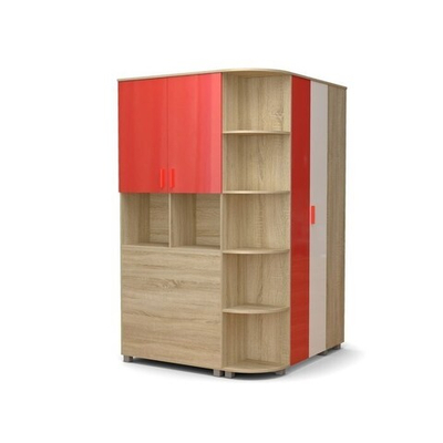 Гардероб МАКСИМ 1254х1350х2100 дуб сонома/белый глянец/коралл