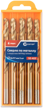 Сверло по металлу Cutop Profi с титановым покрытием, 8х117 мм (5 шт) 52-453