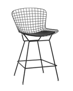 Стул полубарный с низкой спинкой Bertoia черный с черной подушкой