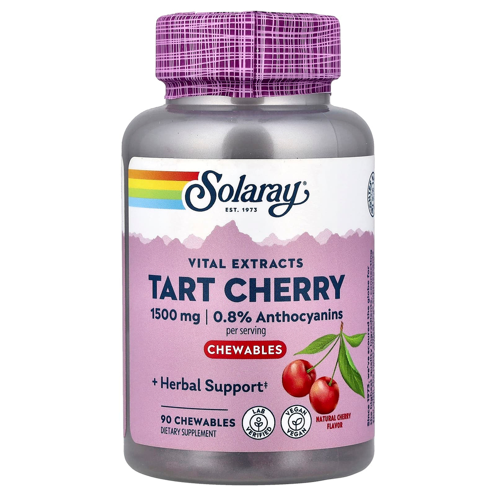 Solaray, Vital Extracts, вишня, натуральный вкус вишни, 90 жевательных таблеток (500 мг в 1 жевательной таблетке)
