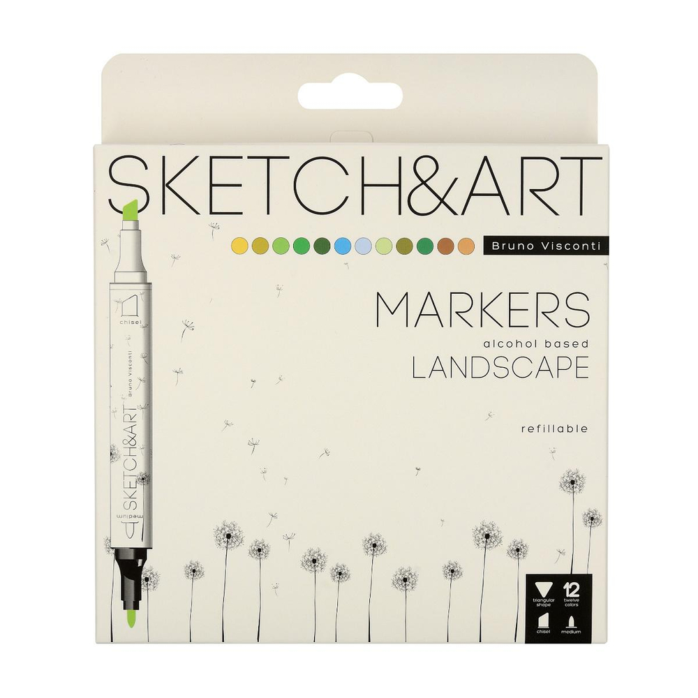 Скетч-маркеры 12 цветов двусторонние "Sketch&Art Лесной Пейзаж" (BrunoVisconti)