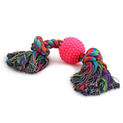 Игрушка "Веревка, 2 узла и игольчатый мяч" 31х6,5х6,5 см (хлопок/винил) - для собак (Triol)
