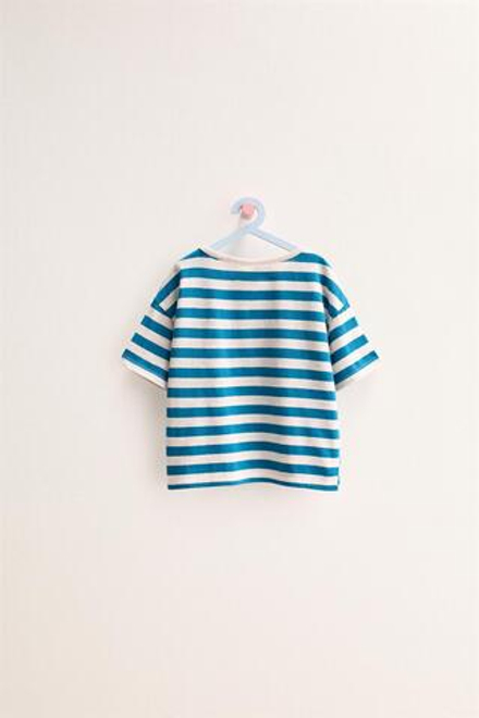 ZARA TIMELESS - ФУТБОЛКА В ПОЛОСКУ ИЗ ХЛОПКА И ЛЬНА, БИРЮЗОВЫЙ