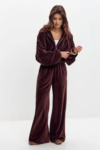 Худи на молнии из велюровой ткани шоколадного цвета