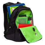 Рюкзак GRIZZLY школьный, анатомическая спинка, 3 отделения, для мальчиков, черно-салатовый, 42х31х22 см, RU-238-2/1