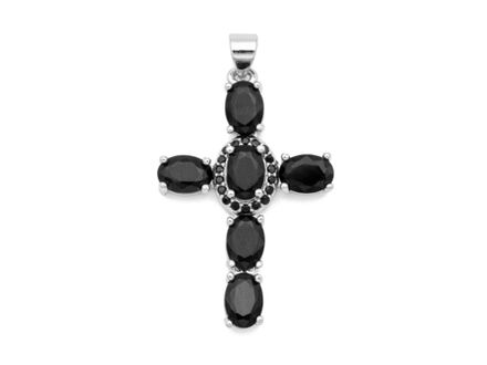 Подвеска Крест с черными кристаллами, 34мм