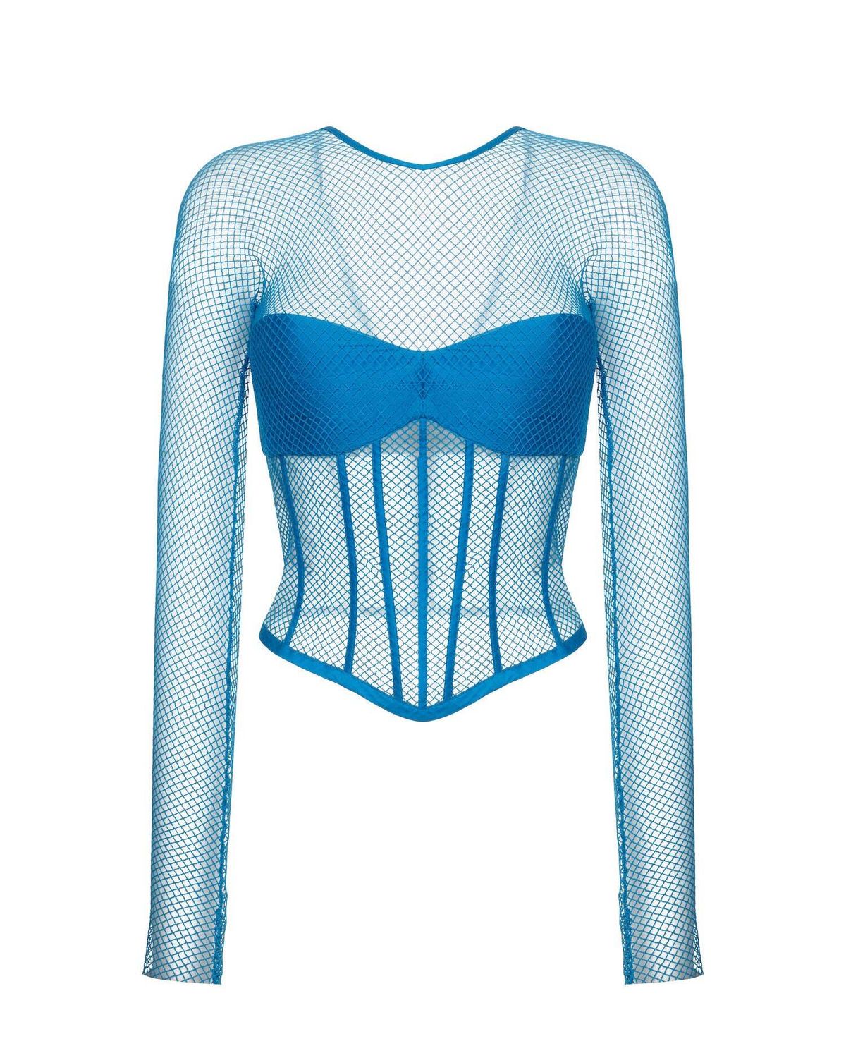 Блуза корсетного типа из сетки и шелка с длинными рукавами