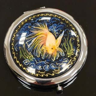 Двустороннее сувенирное карманное зеркало с ручной росписью "Рыбка"