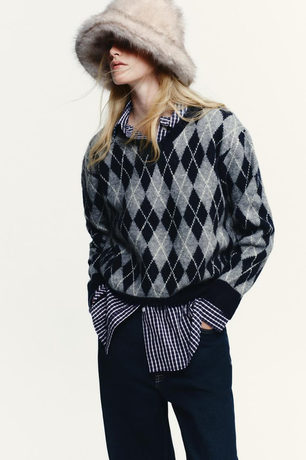 ZARA ПАНАМА ИЗ ИСКУССТВЕННОГО МЕХА, ЭКРЮ