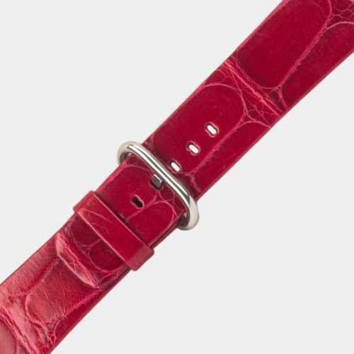 Ремешок для Apple Watch 44/45/46 mm из кожи крокодила, красного цвета