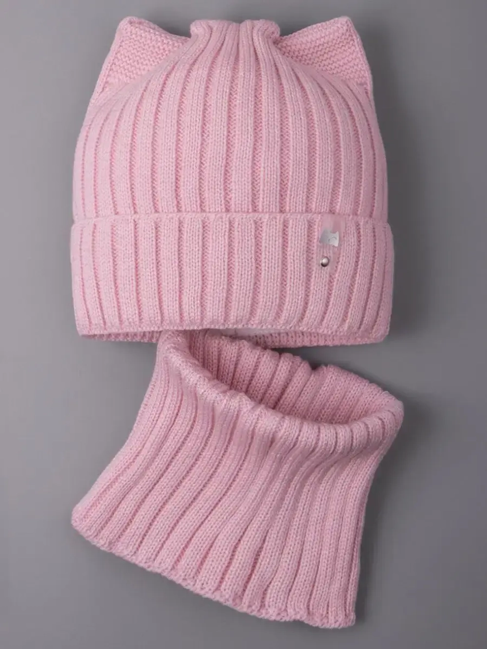 Шапка для девочки осенняя c ушками и снуд