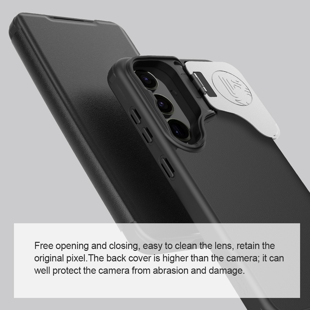 Кожаный чехол книжка с откидной крышкой для камеры от Nillkin для Samsung Galaxy S24, серия Qin Prop Leather Case