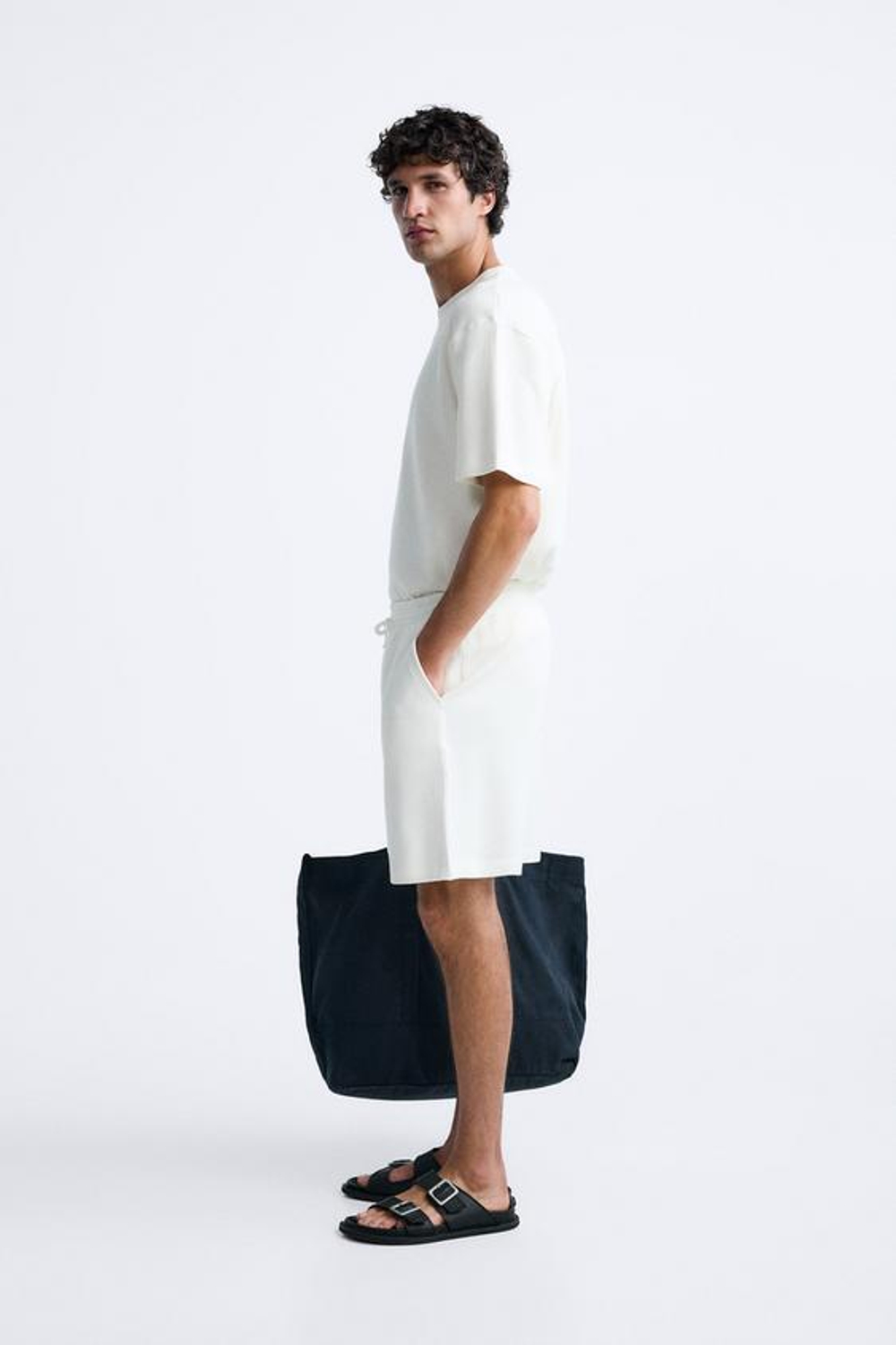 ZARA ШОРТЫ SOFT В РУБЧИК, ЖЕЛТОВАТО-БЕЛЫЙ