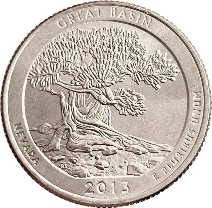 25 центов (1/4 доллара, квотер) 2013 США «Национальный парк Грейт-Бейсин» (D) (18-й парк)