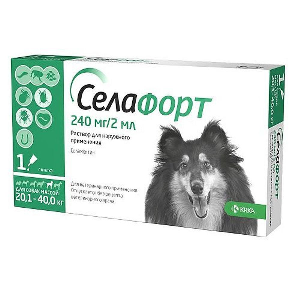 Селафорт противопаразитарный препарат для собак весом от 20,1 до 40 кг, пипетка 240мг/2мл