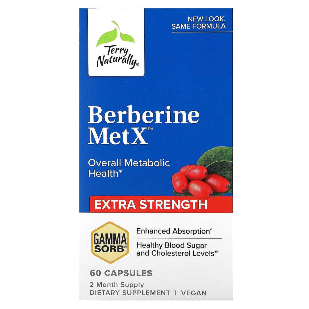 Terry Naturally, Berberine MetX, повышенная сила действия, 60 капсул (250 мг на капсулу)