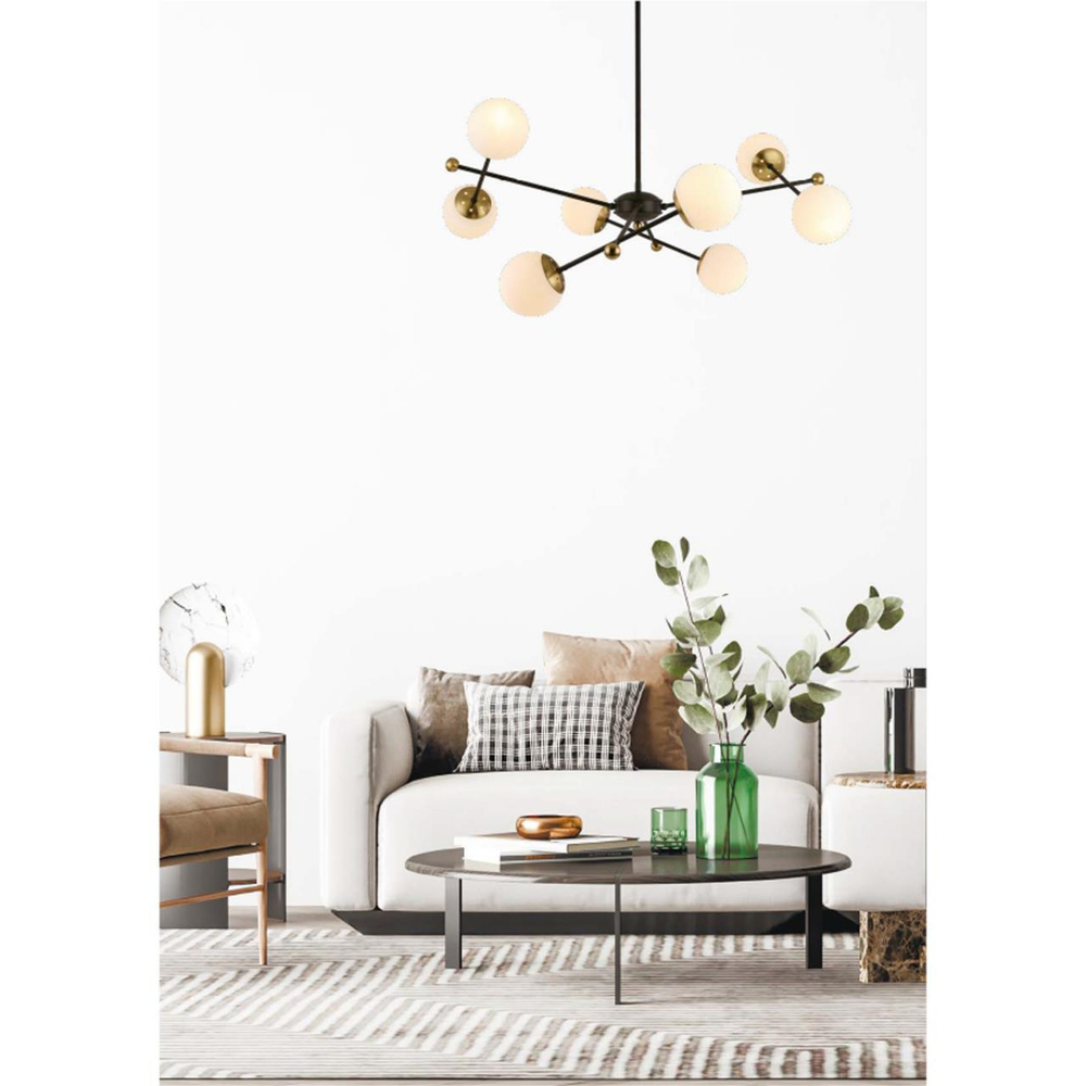 6581/8 MODERNI LN25 108 черный, золотой/белый металл  /стекло Люстра потолочная E14 8*40W 220V MELODY