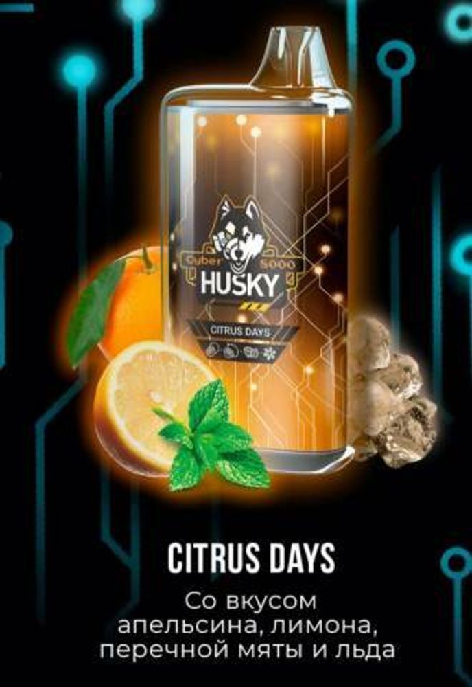 Husky Cyber Citrus days (Апельсин-лимон-мята-лёд) 8000 затяжек 20мг Hard (2% Hard)