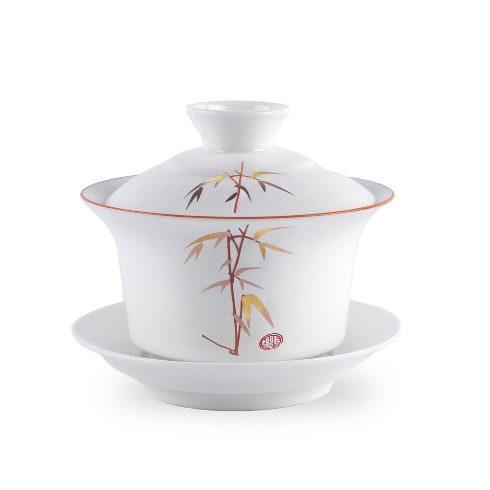 268051.1Y1 УЦЕНКА Гайвань МАТОВЫЙ ФАРФОР "Бамбук"  h=9,5 см, d=10 см, 180 мл, фарфор мат.белый