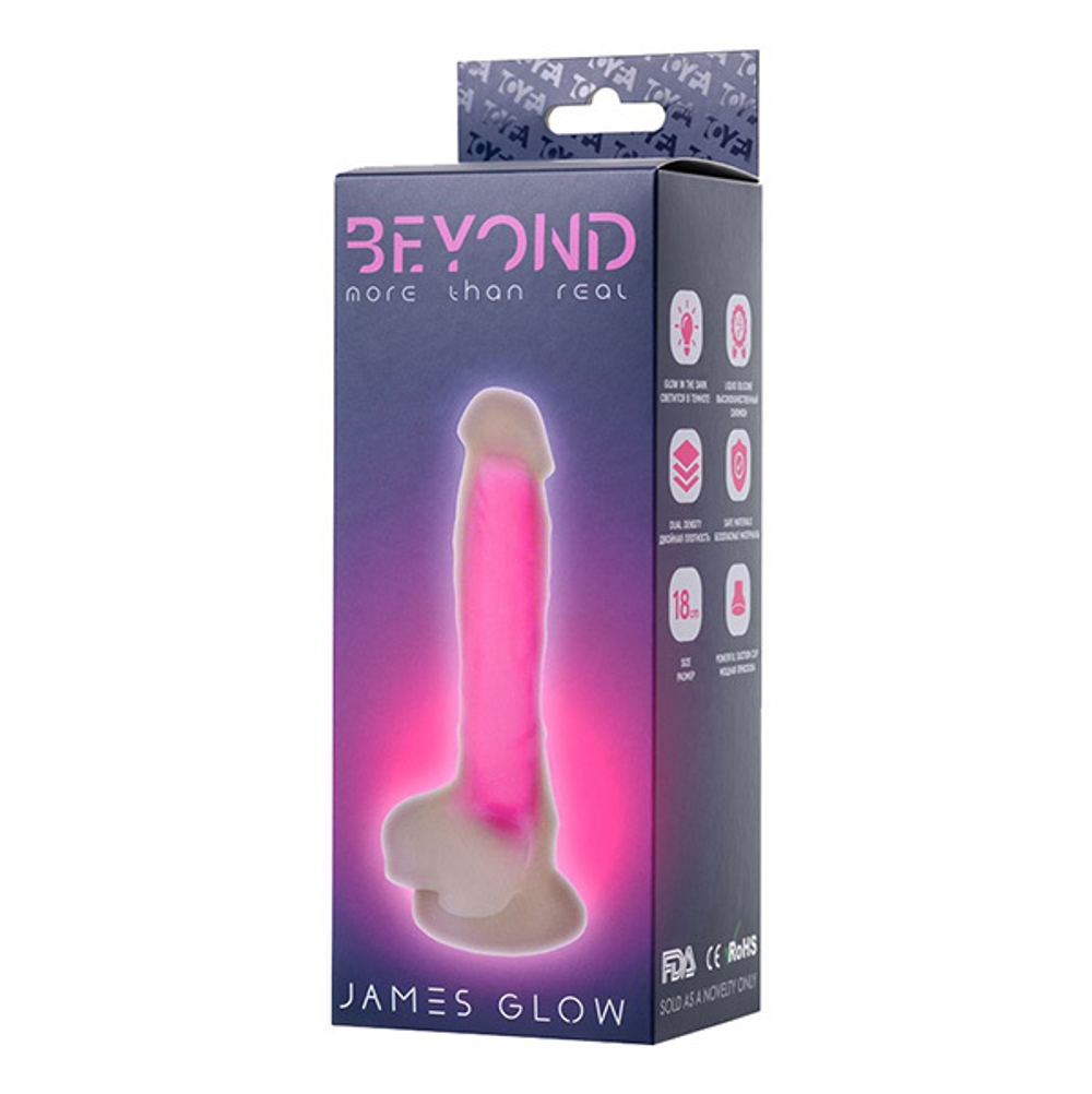 Прозрачно-розовый светящийся в темноте фаллоимитатор 18см ToyFa Beyond James Glow 872013