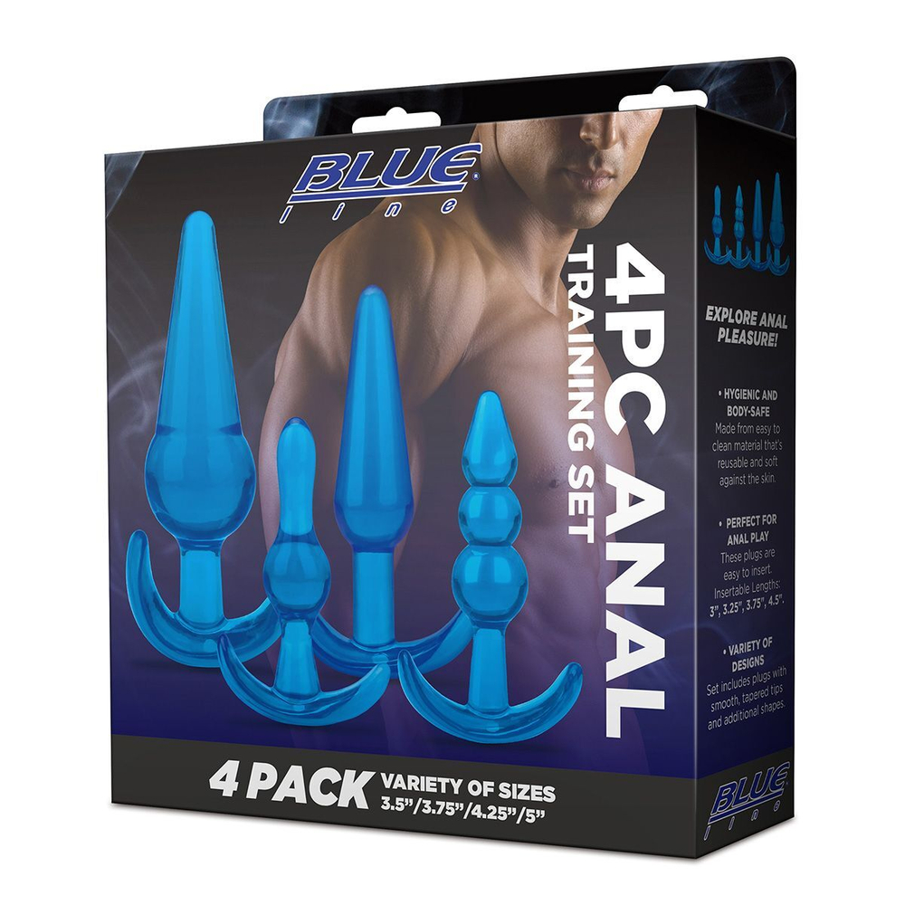 Тренировочный набор из 4 голубых анальных плагов Anal Training Set (Цвет: голубой)