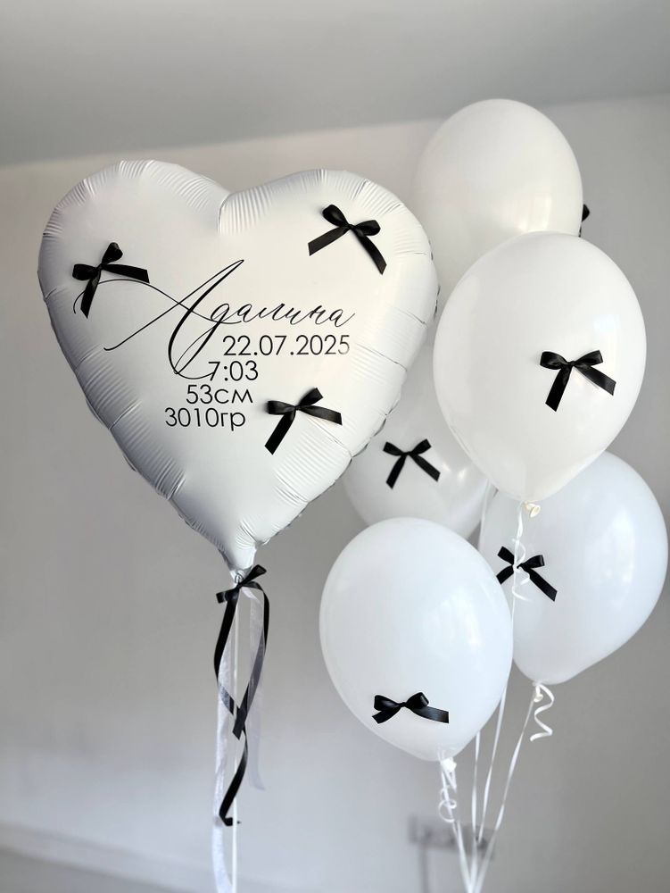 Воздушные шары на выписку черный/белый бантики №3543