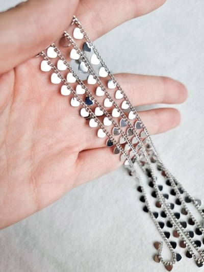 1732-1 Цепь с подвесками "Сердце", 3*2 мм, родий