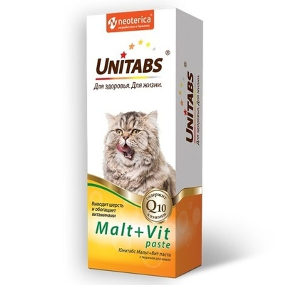 UNITABS Malt+Vit витаминная паста с таурином для вывода шерсти, 120мл