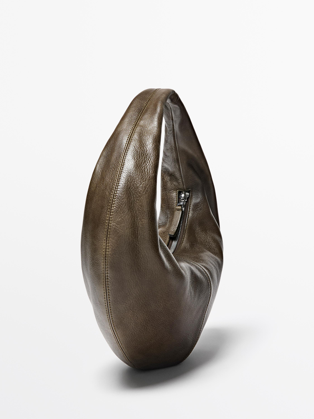 Massimo Dutti Средняя сумка-полумесяц из кожи наппа, хаки