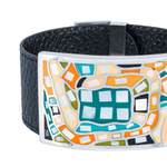 Браслет Fiore Luna на черном кожаном ремешке CB00100-2