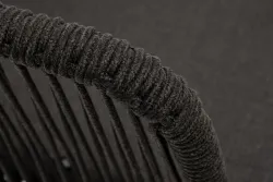 "Марсель" стул плетеный из роупа, каркас из стали золотой глянец, роуп темно-серый круглый, ткань серая