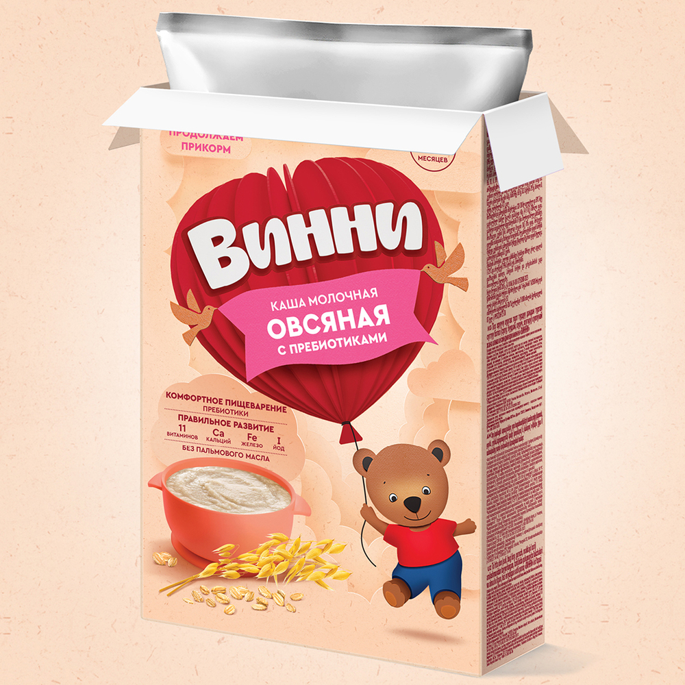Каша молочная овсяная с пребиотиками Винни 200г с 5 месяцев