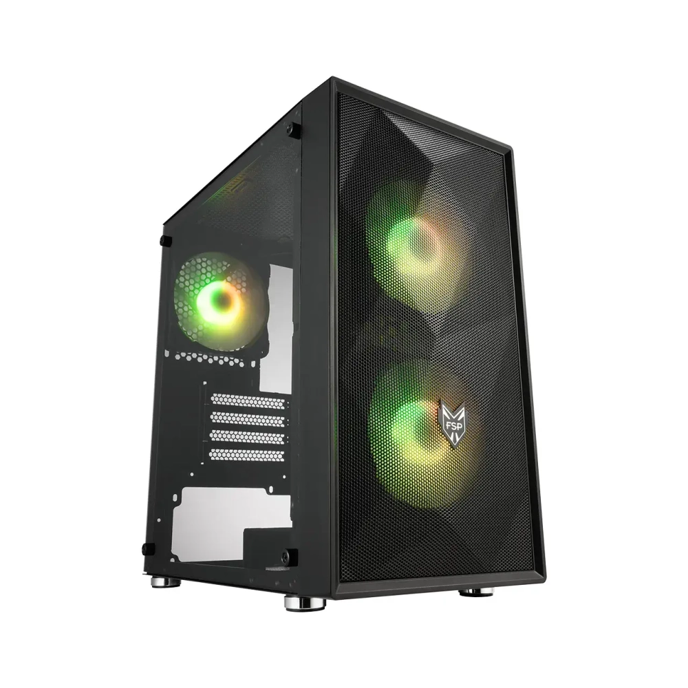 Компьютерный корпус FSP CST130A, Без БП, 1xUSB3.0/2xUSB2.0, 3xFAN120 RGB, Glass, Black, M-ATX