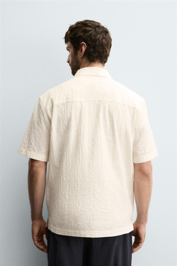 ZARA РУБАШКА-ПОЛО ИЗ ЖАТОЙ ТКАНИ, БЕЛЫЙ