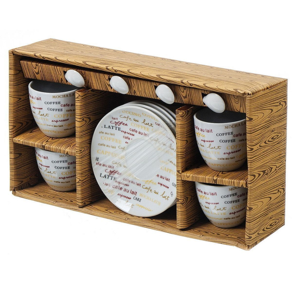 Набор чайный керам, 8 пр, 4 перс, 130 мл, с ложками, Кофемания, Y4-4321