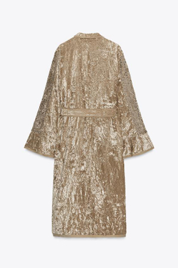 ZARA БАРХАТНОЕ КИМОНО С ВЫШИВКОЙ ZW COLLECTION LIMITED EDITION, ОХРА