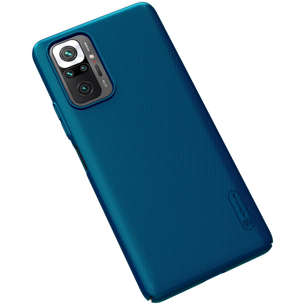 Тонкий жесткий чехол синего цвета (Peacock Blue) от Nillkin для Xiaomi Redmi Note 10 Pro и 10 Pro Max, серия Super Frosted Shield