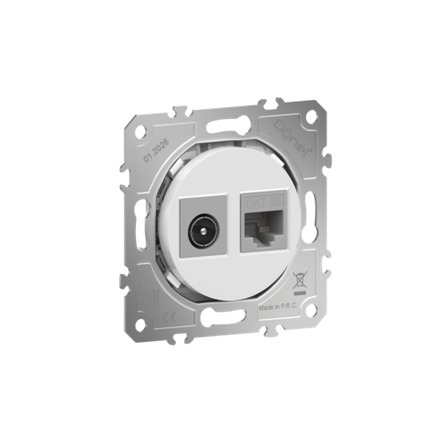 Розетка комбинированная RJ45 cat.5e + TV/SAT простая с разъёмом папа,  цвет глянцевый белый,  серия D16,  Donel