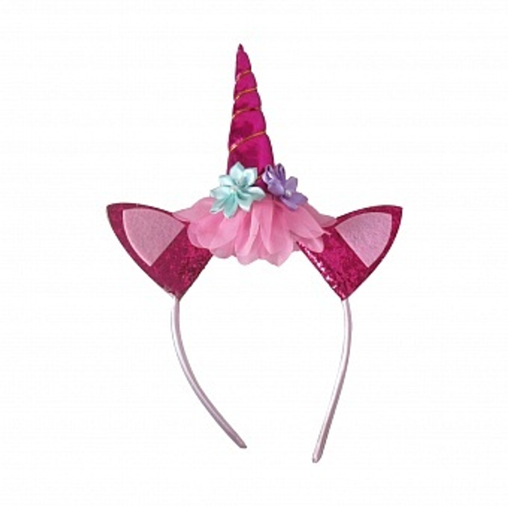 Ободок Цветочный единорог Фуксия/Розовый с блестками