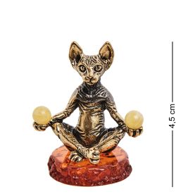 Народные промыслы AM-3072 Фигурка «Кот Йог» (латунь, янтарь)