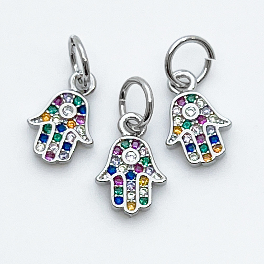 Подвеска Хамса, цвет серебро, фианиты, размер 12*8 мм, цена за 1 шт