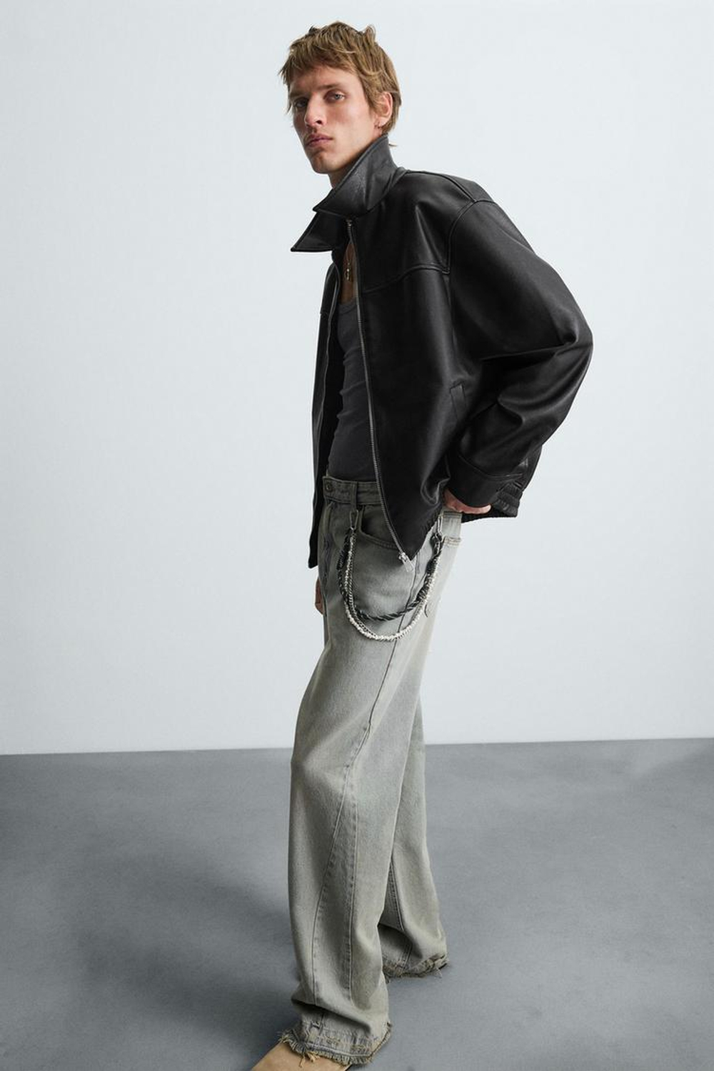 ZARA КУРТКА-БОМБЕР ИЗ ИСКУССТВЕННОЙ КОЖИ, ЧЕРНЫЙ